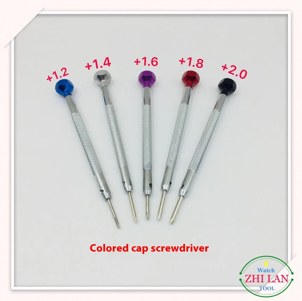 6-piece watch screwdriver set with coloured aluminium handles and spring steel cutter heads for watch repair