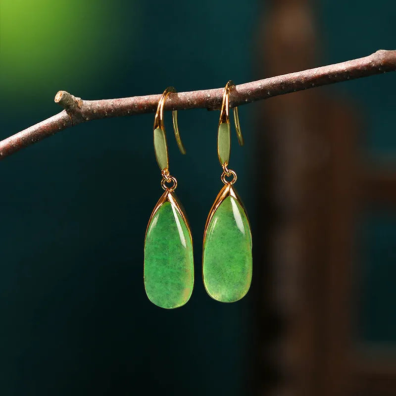 Chinese style geometric drop earrings with water droplet design in CP798 jade colour
