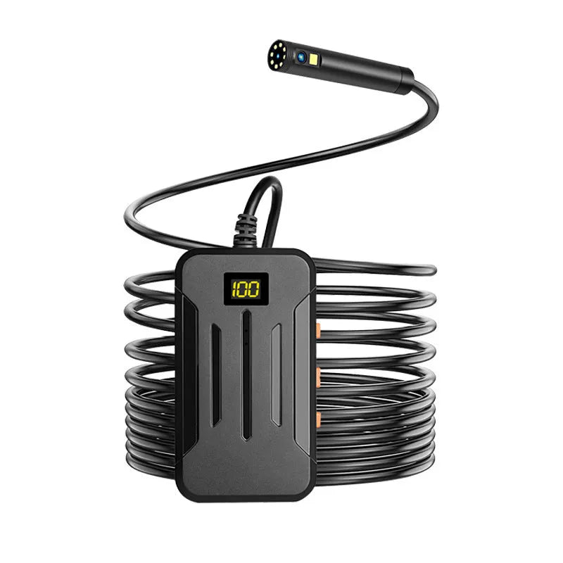 Wi-Fi dual lens wireless endoscope with 5.5mm and 8mm waterproof probe options and accessories.