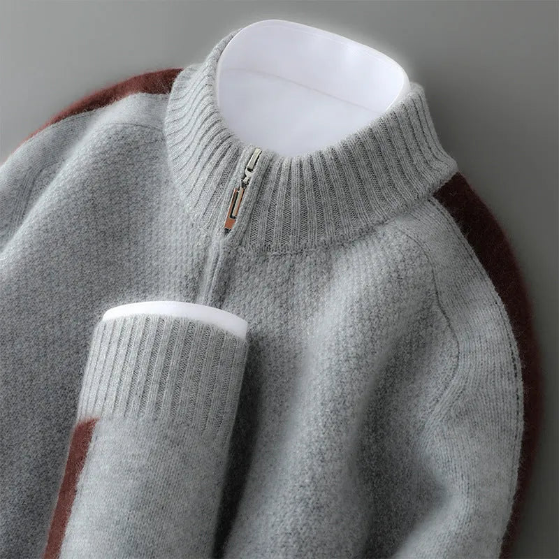 Sheep wool half zip knitted sweater slim fit pullover in four colour options