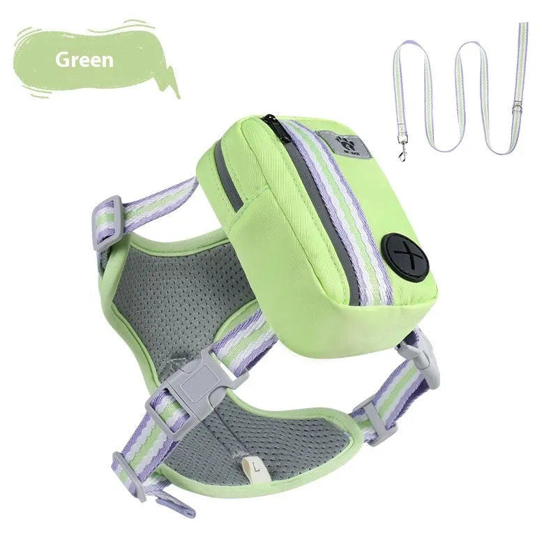 Oxford cloth anti-strangulation dog harness with 1.5m rope in pink, yellow, green or blue