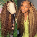 Front lace wig with big black waves, shown in medium curly and straight styles.