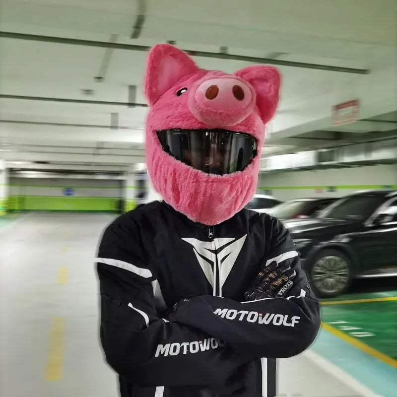Pinkpig coloured plush helmet protective hood for motorcycle helmets with pv velvet cloth material