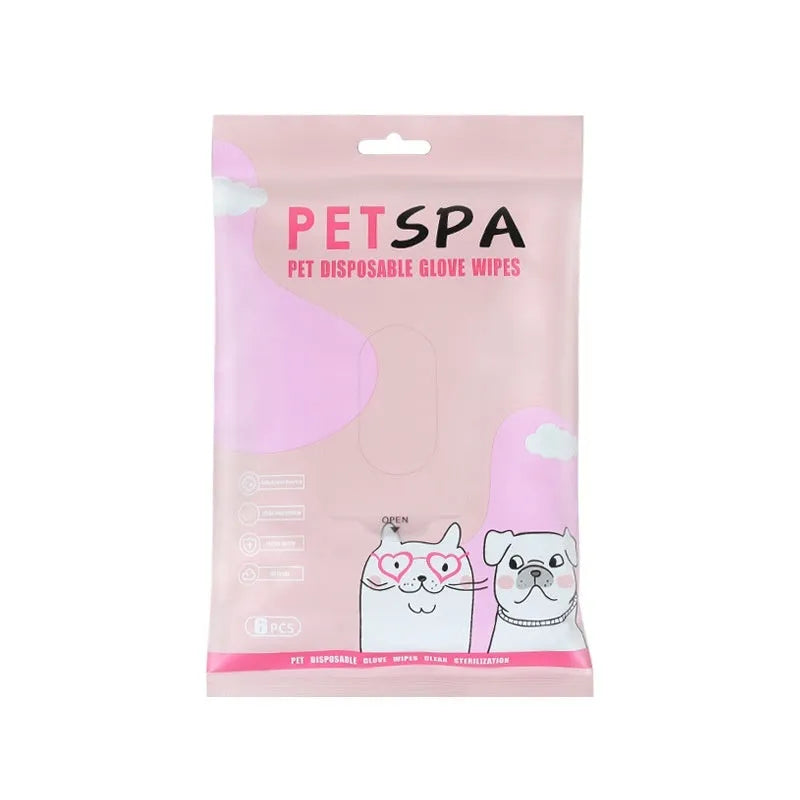 Pet wipes gloves for dogs, non-woven fabric, 6 pcs pack, pink or white UK bag