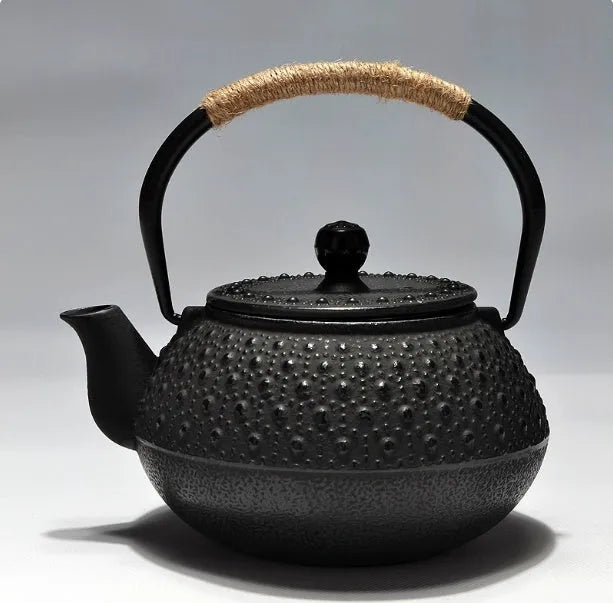Japanese style cast iron teapot with 0.9 litre capacity shown in a bronze finish.