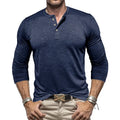 Men's long-sleeved henry collar T-shirt in slub cotton, regular fit, available in multiple colours, shown in army green