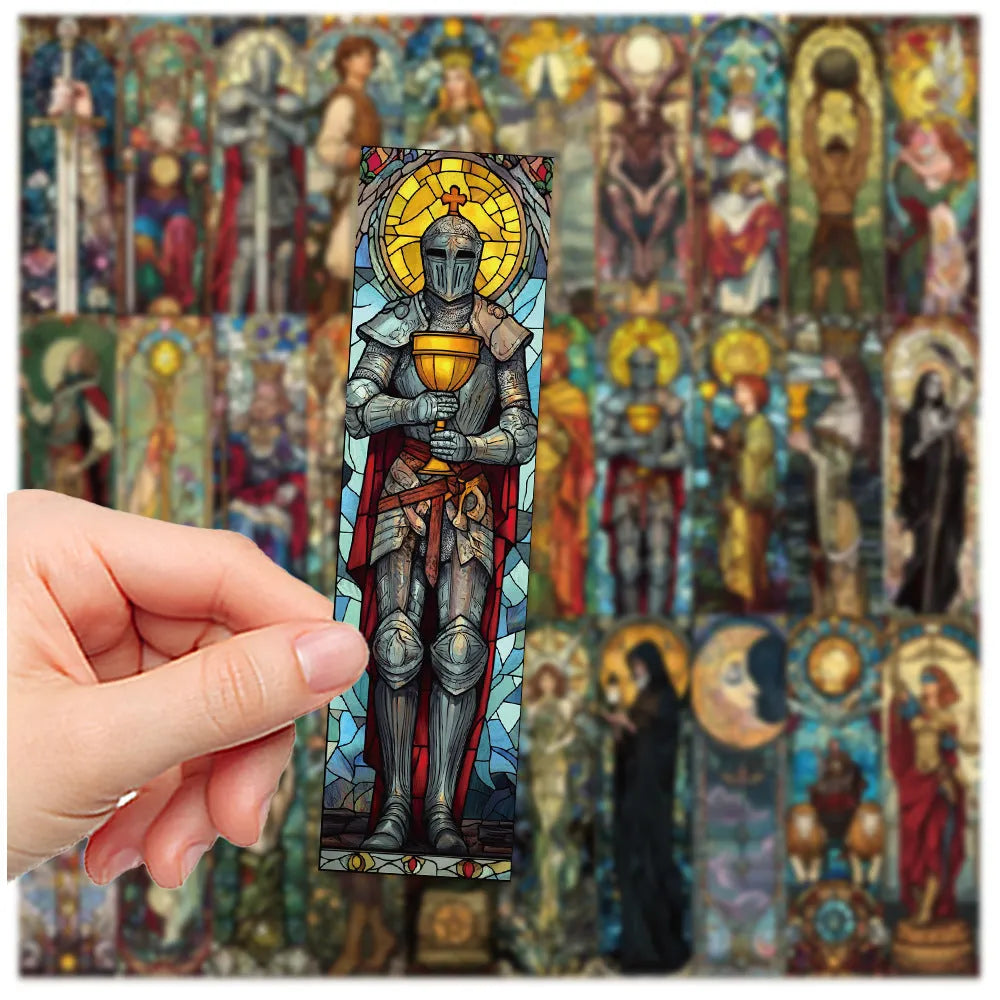 Set of 30 painted glass tarot paper bookmarks with cute homemade designs