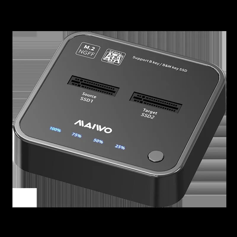 MAIWO K3016 M.2 SSD hard disk duplicator dock with data cables and power adapter.