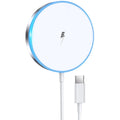 White single magnetic wireless charger for universal mobile phone use with magnetic alignment pad