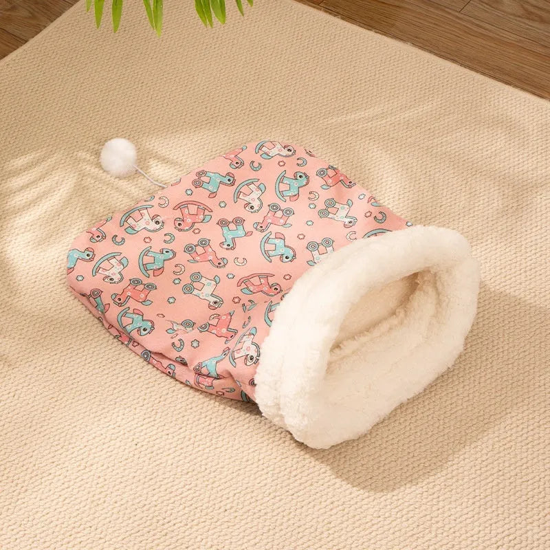 Cat sleeping bag nest pet bed 50x40cm flannel blue rabbit pink Trojan designs