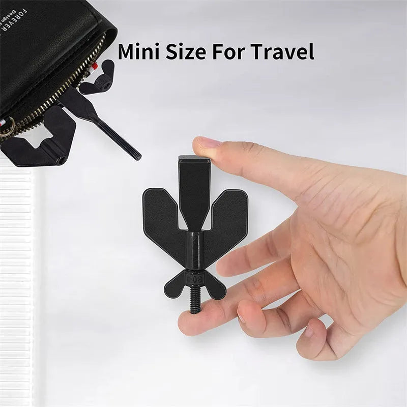 Portable hotel door lock in black, 304 stainless steel, anti-theft door stopper for travel and home safety