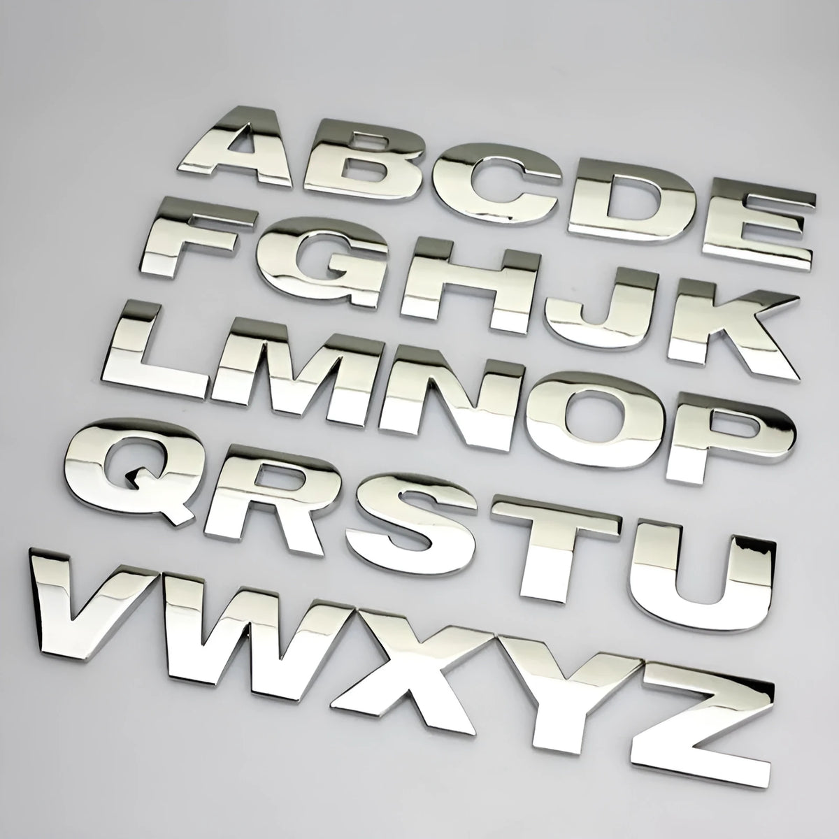3D metal car bumper stickers showing individual English letters in zinc alloy construction