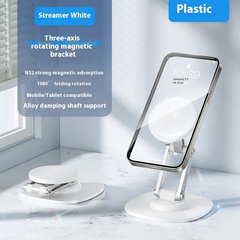 360 rotating foldable desktop phone stand in aluminium alloy for live streaming, black colour, sandblasted finish