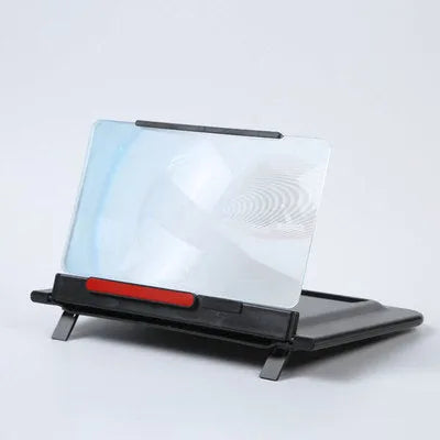 12-inch pull-out horizontal vertical screen amplifier with Fresnel lens and blue light bracket in black on a modern desk