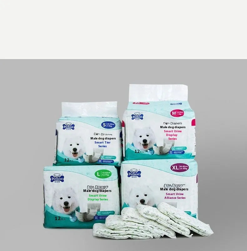 Petbest male dog diaper white disposable urine display incontinence product on plain background