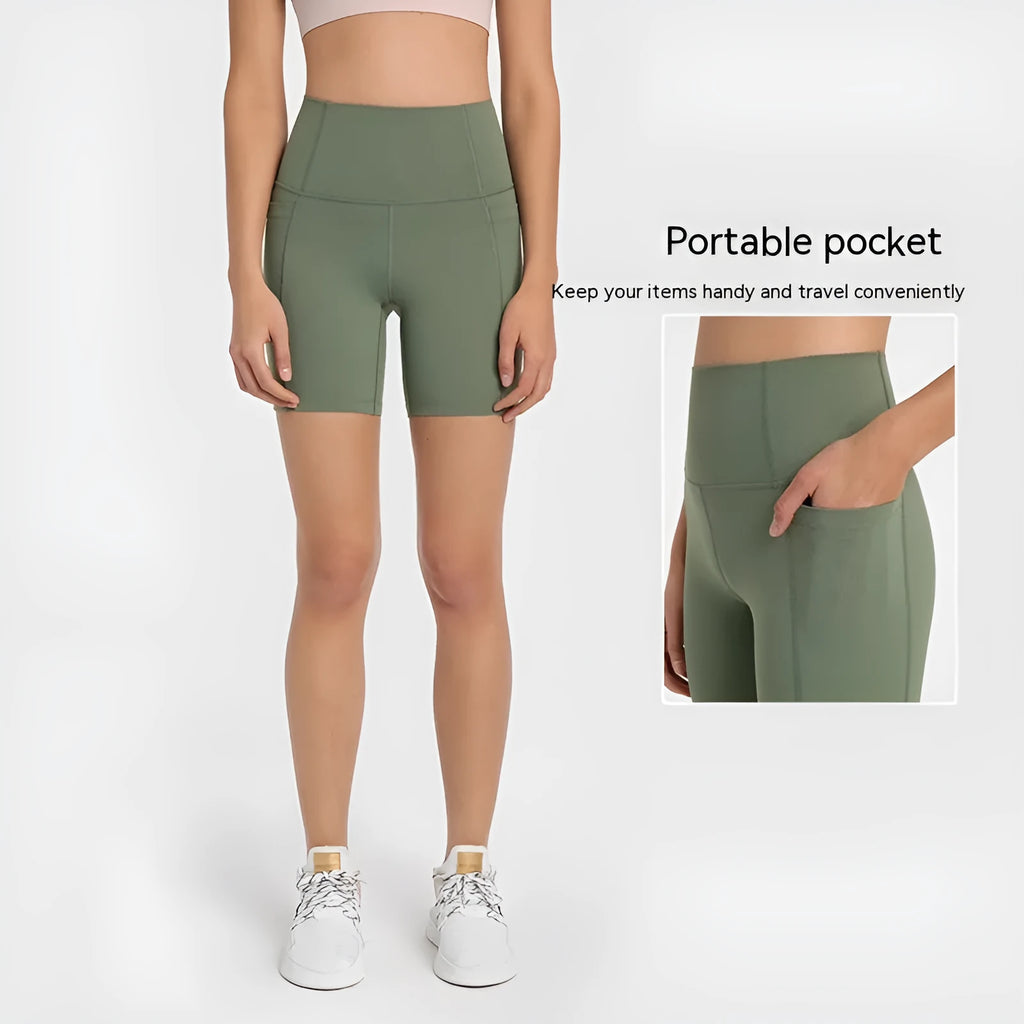 Women's short-length sports shorts in cotton blend fabric shown in black, for running and fitness activities.