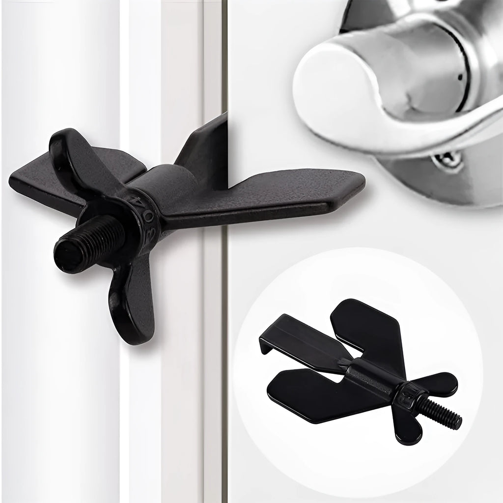 Portable hotel door lock in black, 304 stainless steel, anti-theft door stopper for travel and home safety