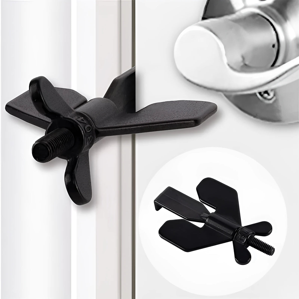 Portable hotel door lock in black, 304 stainless steel, anti-theft door stopper for travel and home safety