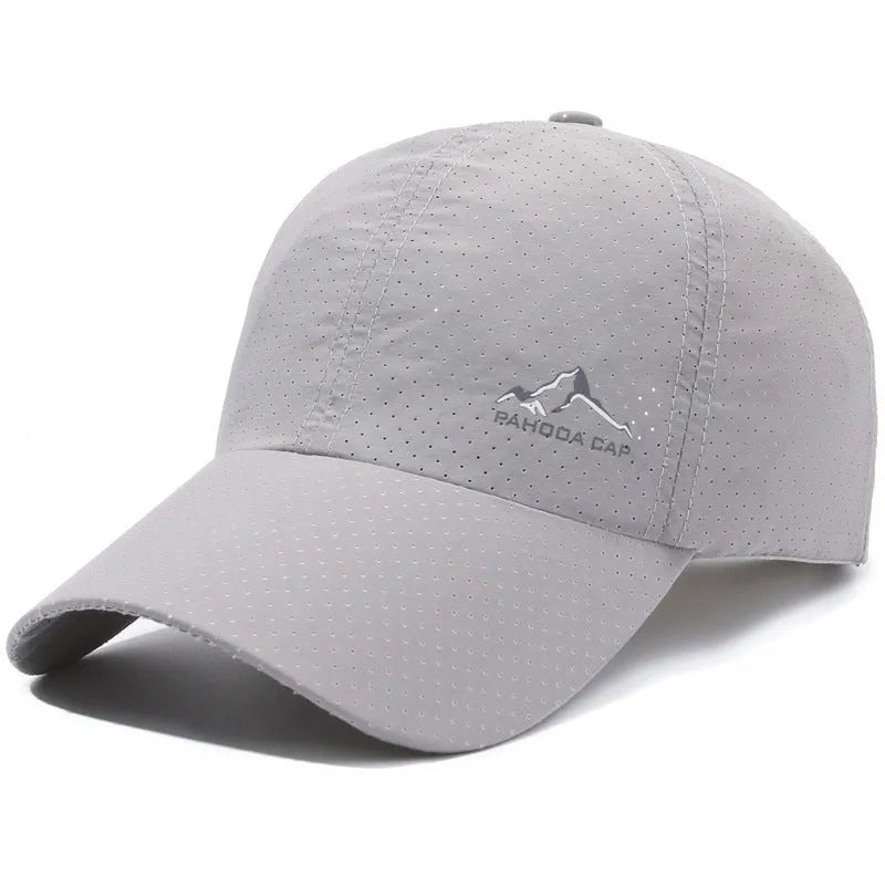 Adjustable polyester baseball cap with dome crown on a white background.