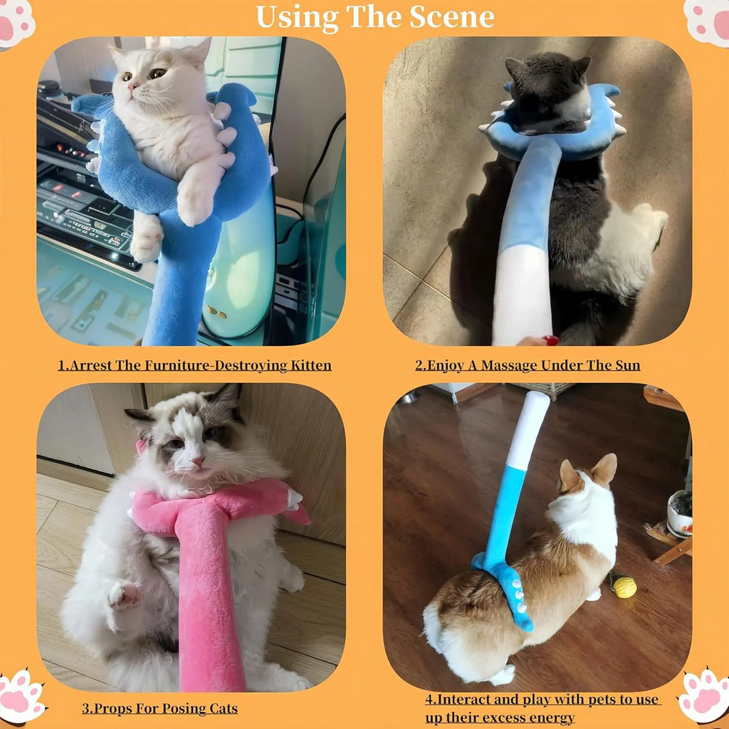 Blue plush cat wand toy measuring 70cm for interactive play with indoor cats