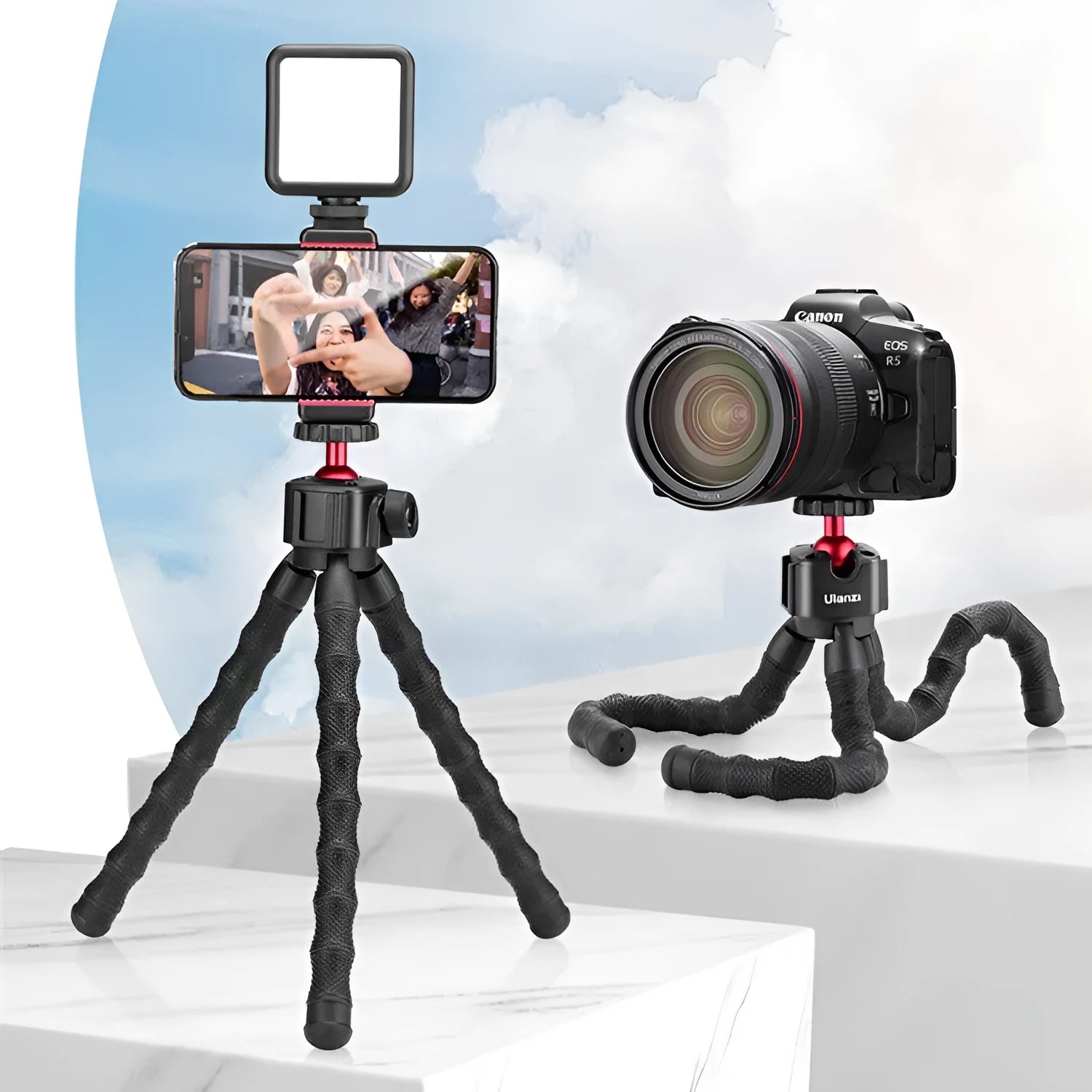 Aluminium alloy tripod for photography and video recording with standard camera mounting plate