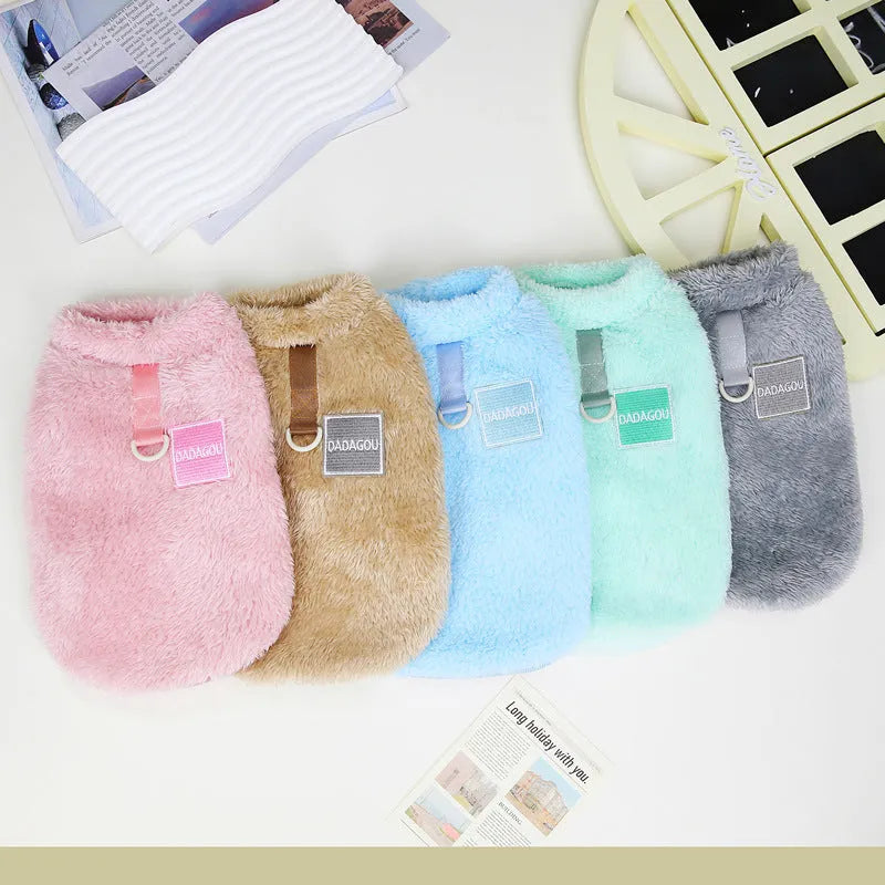 Coral fleece pet jacket for dogs and cats with five-colour pull ring detail