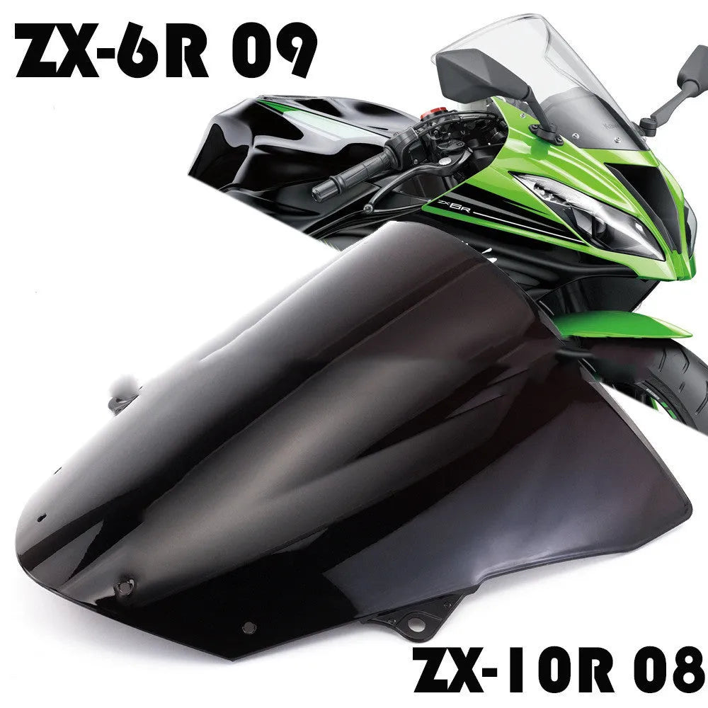 Motorcycle windscreen for Kawasaki ZX-6R and ZX-10R in blue or brown tint