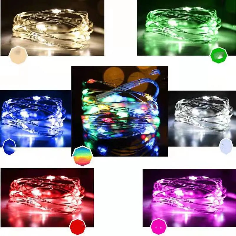 Copper wire string light with 120 LED bulbs in twelve metre length for outdoor decoration