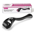 Black and purple derma rollers with titanium microneedles for facial skin and scalp treatment