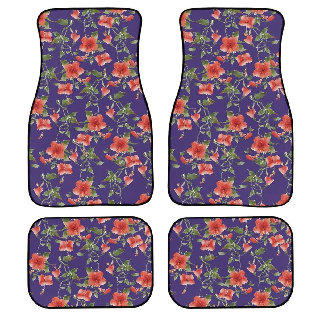 Black printed rubber car floor mats, four-piece set showing textured surface and 20mm thickness.