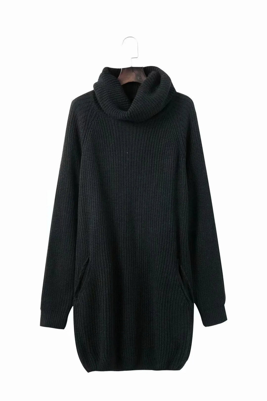 Yellow women's lapel neck pullover sweater with side pockets and a loose, slimming fit