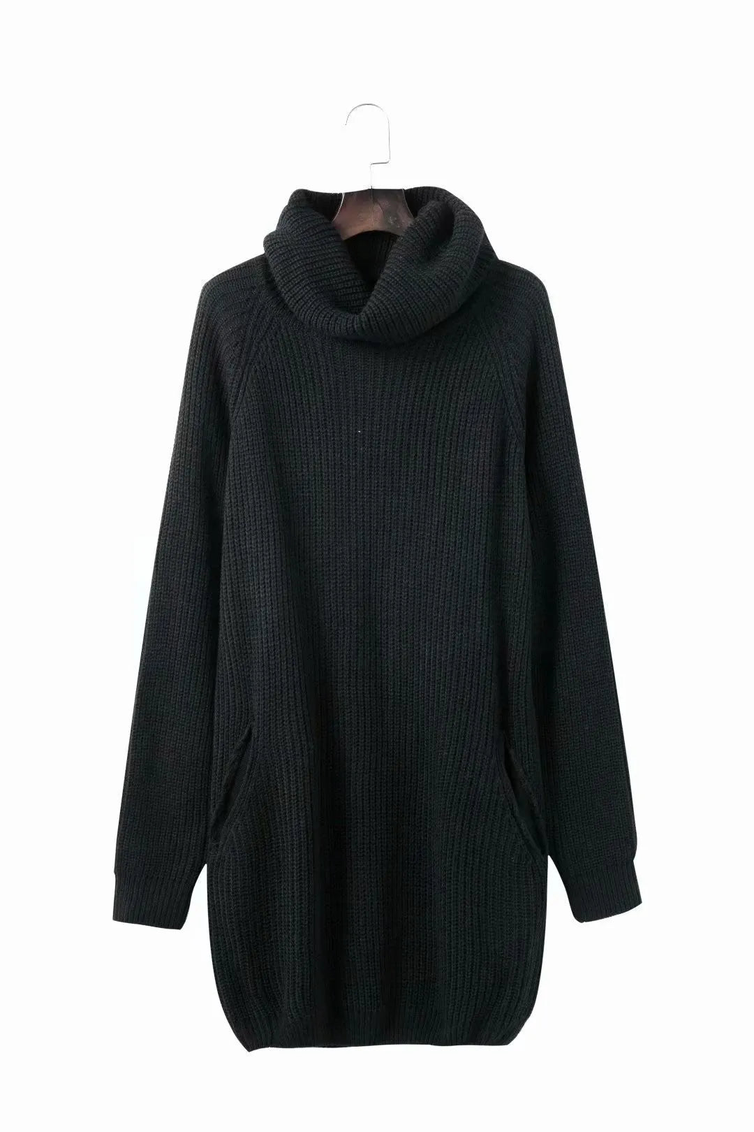 Yellow women's lapel neck pullover sweater with side pockets and a loose, slimming fit