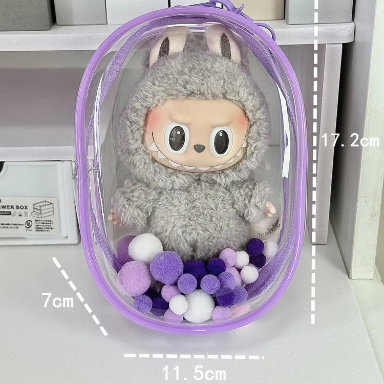 Cotton doll PVC storage cube bag with keychain and colourful ball options in 17cm size