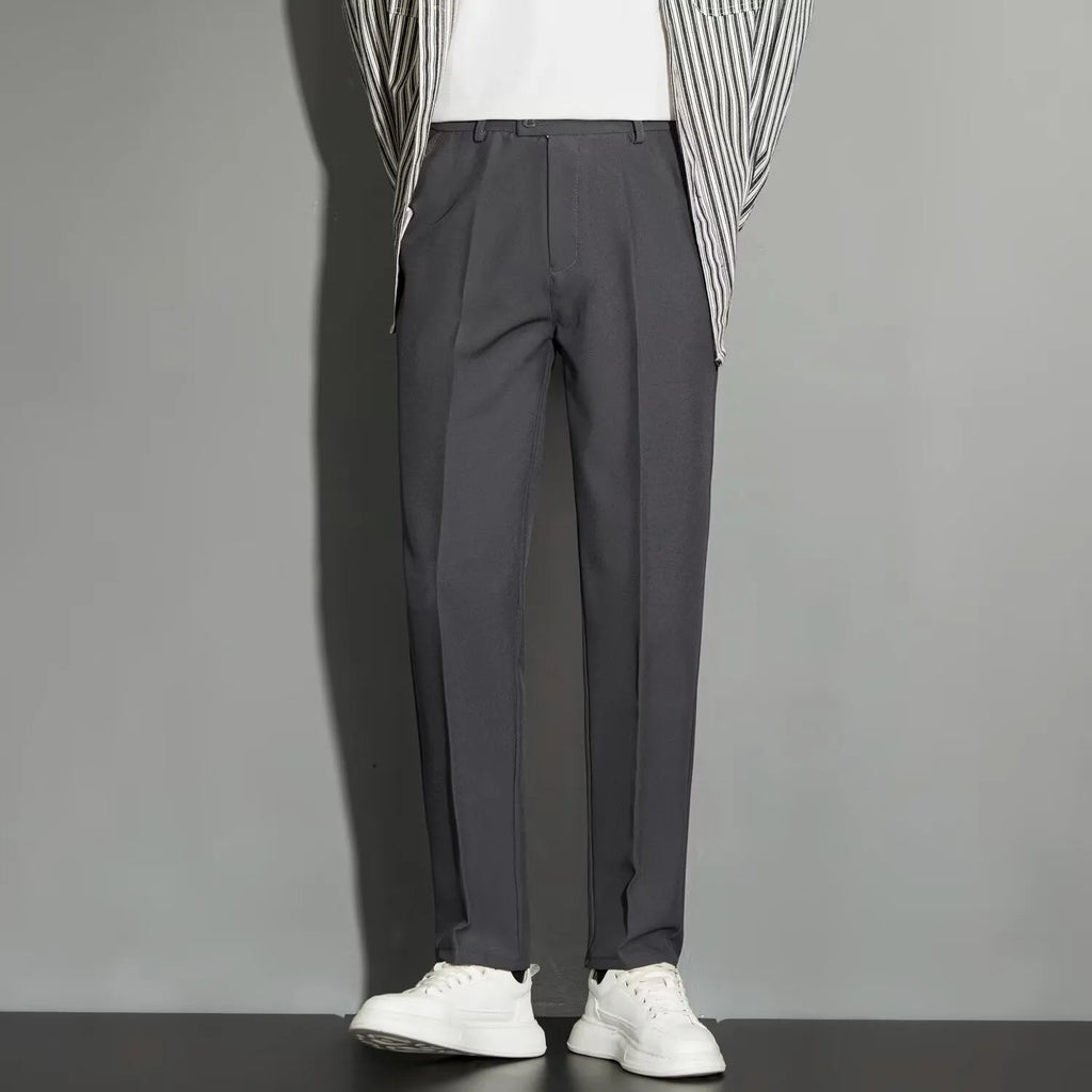 Men's straight cut ankle-length suit trousers with draping effect in multiple colour options