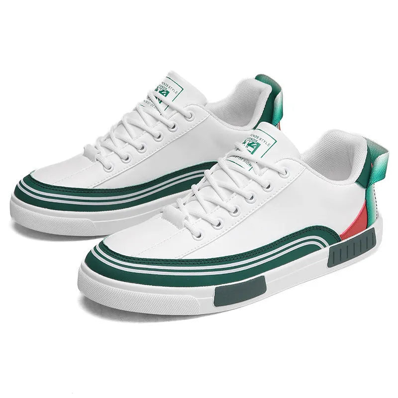 Men's breathable section mesh casual shoes in Milan colour with beige, white and green canvas upper