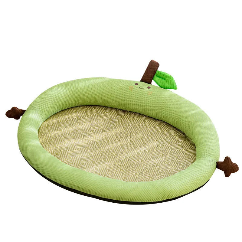 Fruit-shaped pet cooling mat with backrest in green or yellow colour options