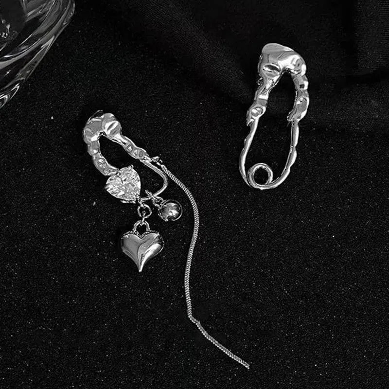 Asymmetric heart tassel drop earrings in alloy with electroplated finish, fruit shape, for women