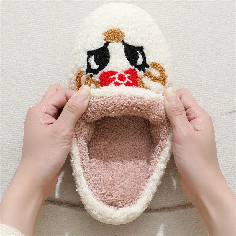 Christmas deer slippers women's indoor non-slip TPR sole plush upper fox colour round toe
