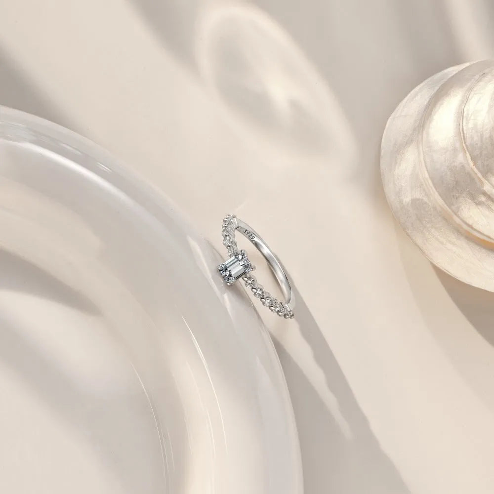 Round diamond ring for women in silver with white gold colour electroplated finish, sizes 5 to 9
