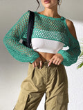 Sexy navel hollowed mesh shirt for beachwear in polypropylene fabric, shown in multiple colours.