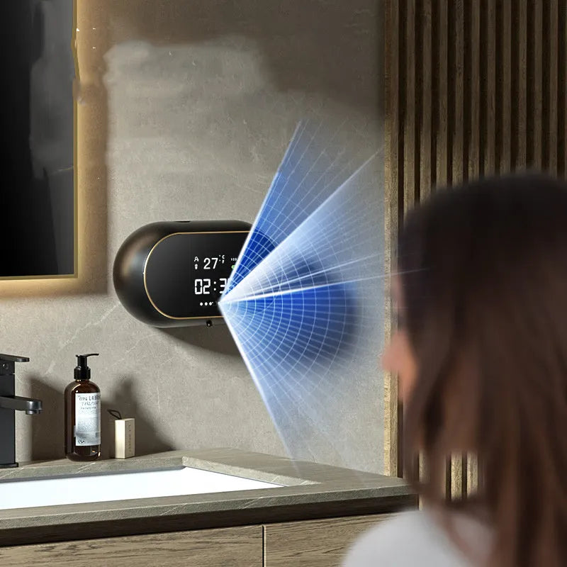 Automatic wall-mounted hand sanitiser dispenser in white with infrared sensor and 500ml capacity