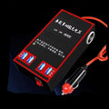 Black automotive power converter transforming 12V 24V car power to 220V with socket and USB charging ports