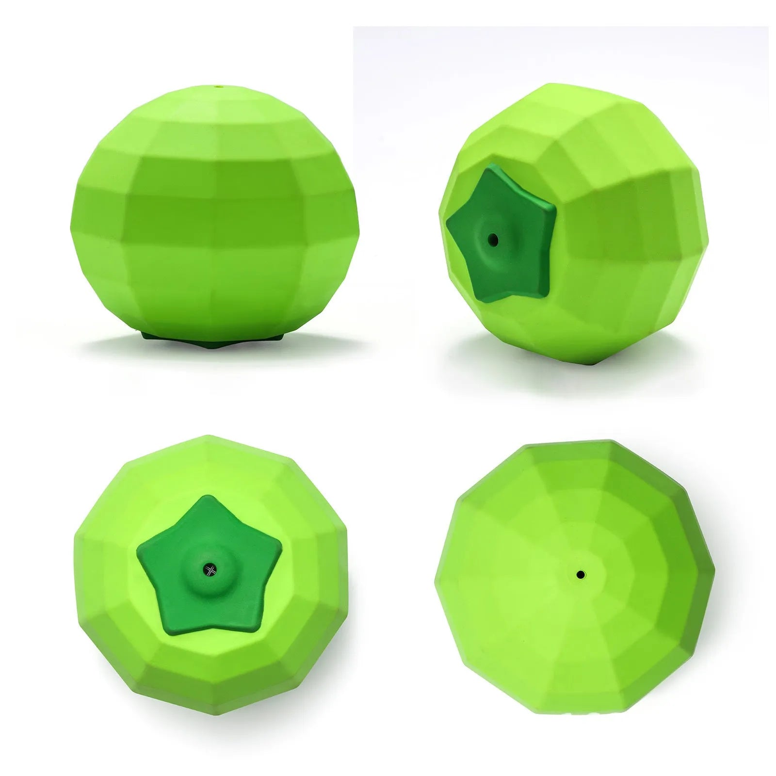 Green natural rubber squeaky dog chew toy ball for large breed aggressive chewers.