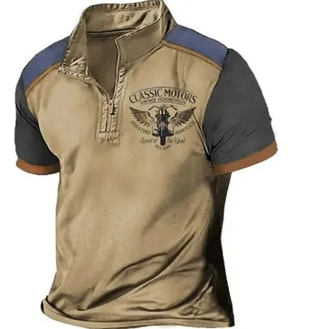 Men's solid colour 3D printed golf polo shirt with a loose fit pullover style.