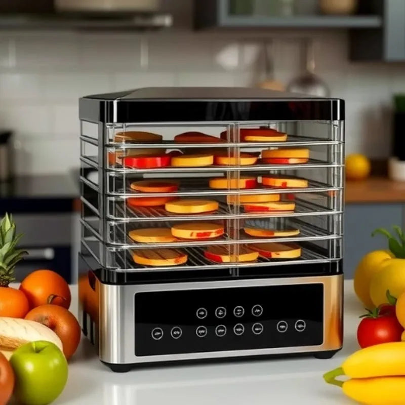 Silver stainless steel fruit dehydrator food dryer with control panel