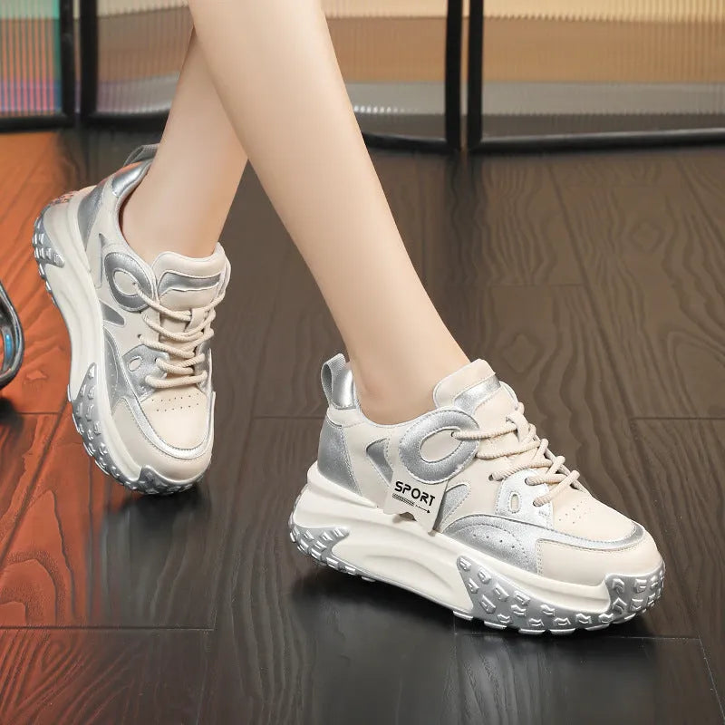Casual leather shoes with thick wedge sole and lace-up front in multiple colour options