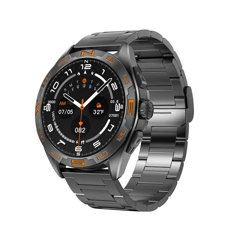 Smart watch with health monitoring sensors showing blood pressure, heart rate and oxygen readings on display