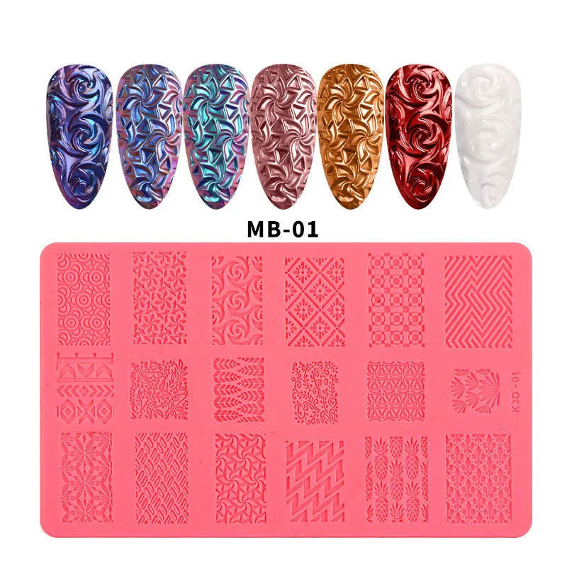 Silicone nail art printing stencil, 15.2cm square 3D relief template, GX04 nail tool