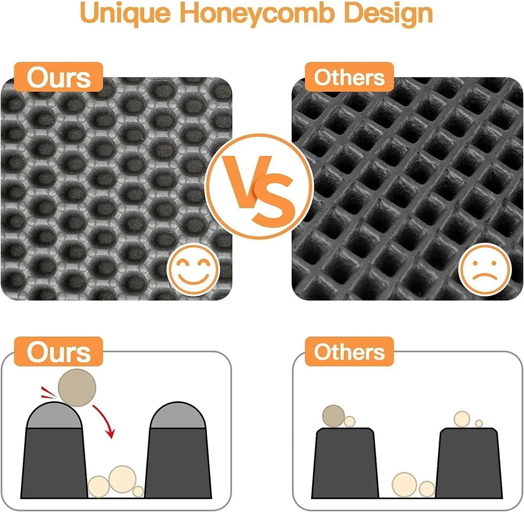 Cat litter trapping mat with honeycomb double layer design in black, waterproof and anti-slip