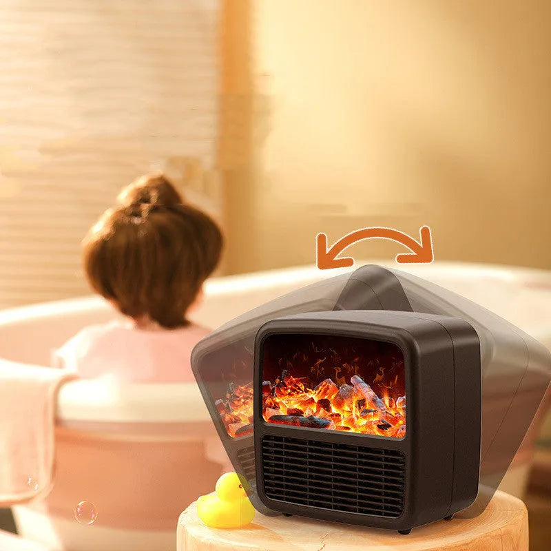 Black desktop ceramic electric space heater with LED flame effect and mechanical controls
